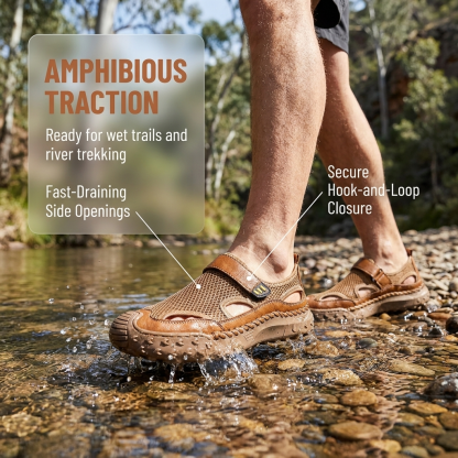 ⏰Last Day! 45% OFF  🔥 GARB®Men's  Handmade Cowhide Breathable Mesh Walking Sandals