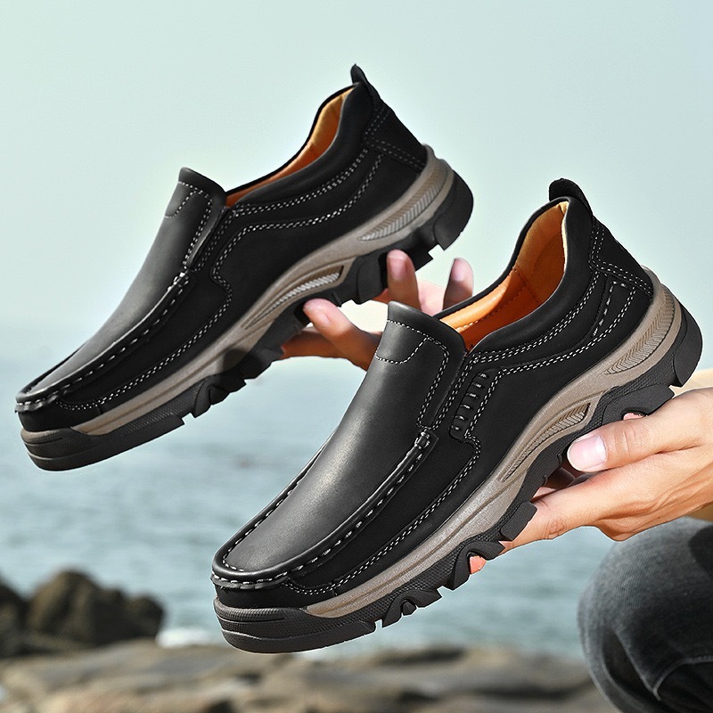 Mens Handmade Genuine Leather No-glue Orthopedic Outdoor Loafers