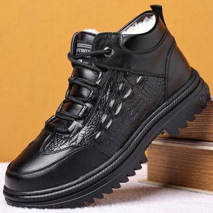 Men's Leather Boots - Wool Lining, Arch Support, Wide Toe, Slip-Resistant
