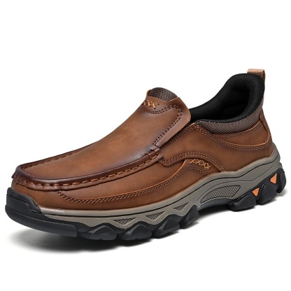 Mens Handcrafted Genuine Leather Orthopedic Outdoor Loafers -Arch Support & Wide Toe Box