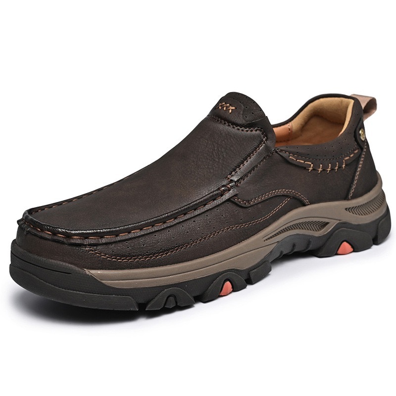 Men Genuine Leather Outdoor Slip-On Loafers with Arch Support & Wide Toe Box