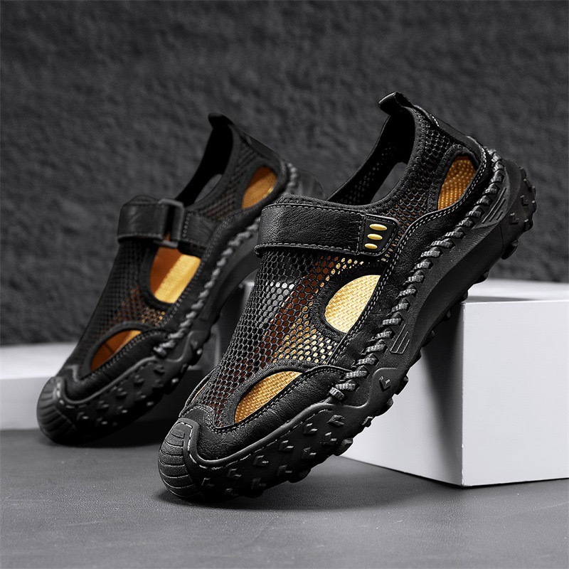 GARB mens Handmade Cowhide Breathable Mesh Sandals