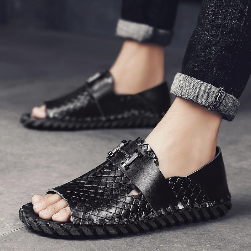 Men's Handcrafted Genuine Leather Sandals: Casual Beach Slippers