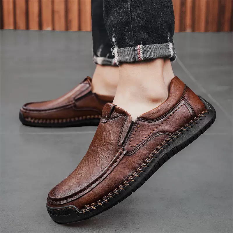 Men's Handcrafted Genuine Leather Orthopedic Loafers - Wide Toe & Arch Support