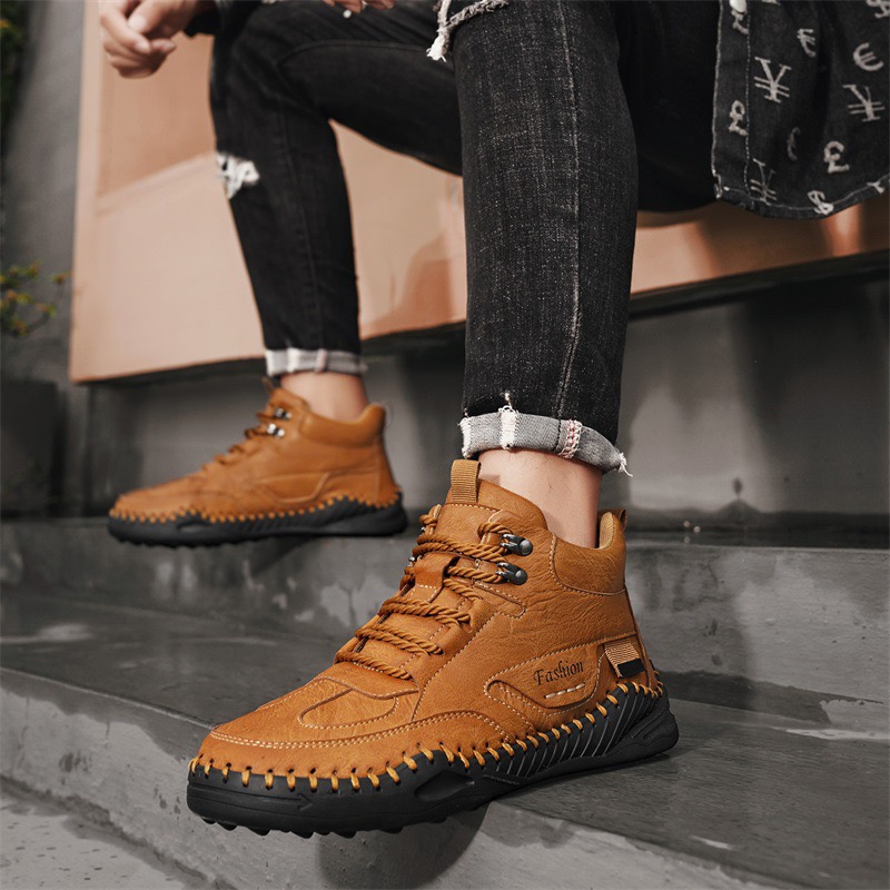 mens genuine leather orthopedic boots