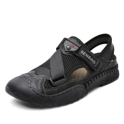 Men's Closed Toe Leather Sandals: Outdoor Beach Shoes