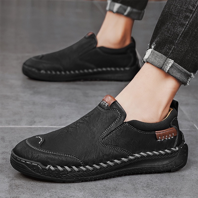 Men Orthopedic Leather Loafers - Wide Toe Box, Slip-On Comfort
