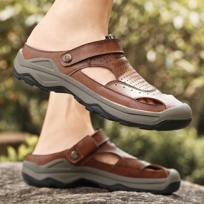 Mens Handcrafted Genuine Leather Orthopedic 2 in 1 Sandals