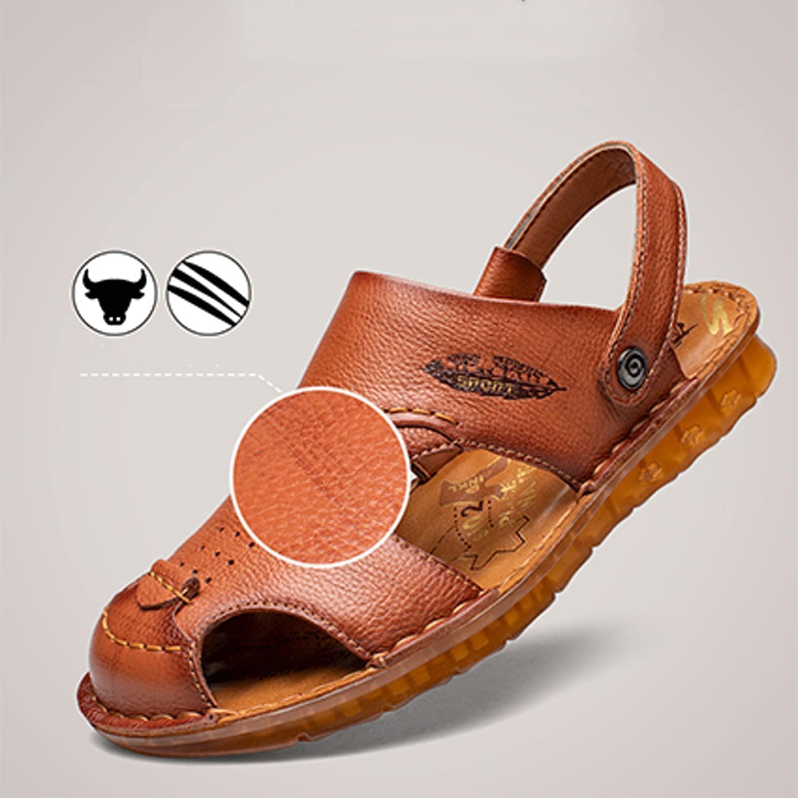 Men's Closed Toe Genuine Leather Soft Breathable Beach Roman Sandals