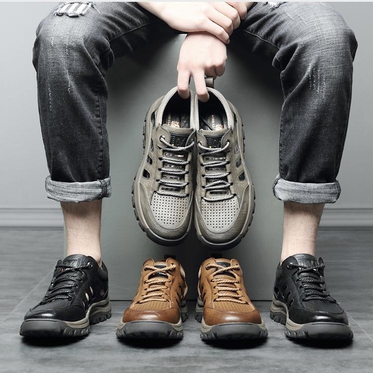 GARB Men's handmade cowhide porous breathable shoes