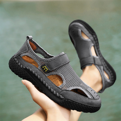 GARB  Men's Genuine Leather Handmade Mesh Breathable Sneakers