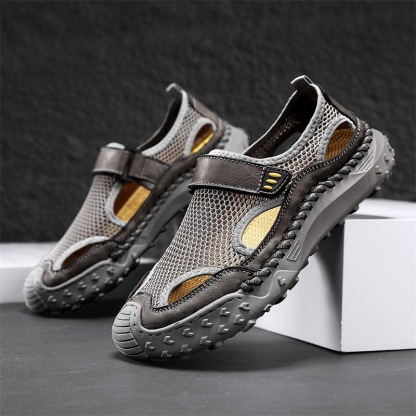 GARB mens Handmade Cowhide Breathable Mesh Sandals