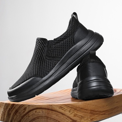 Men's Orthopedic Arch Support Leather & Mesh Slip-On Shoes - Wide Toe Box, Breathable Comfort