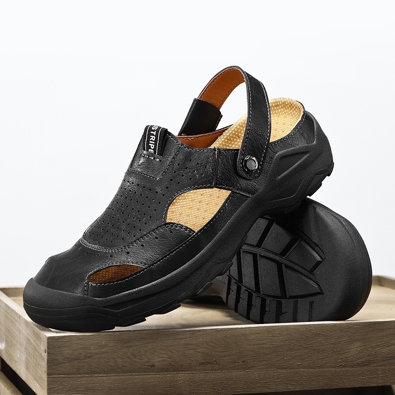Mens Handcrafted Genuine Leather Orthopedic 2 in 1 Sandals