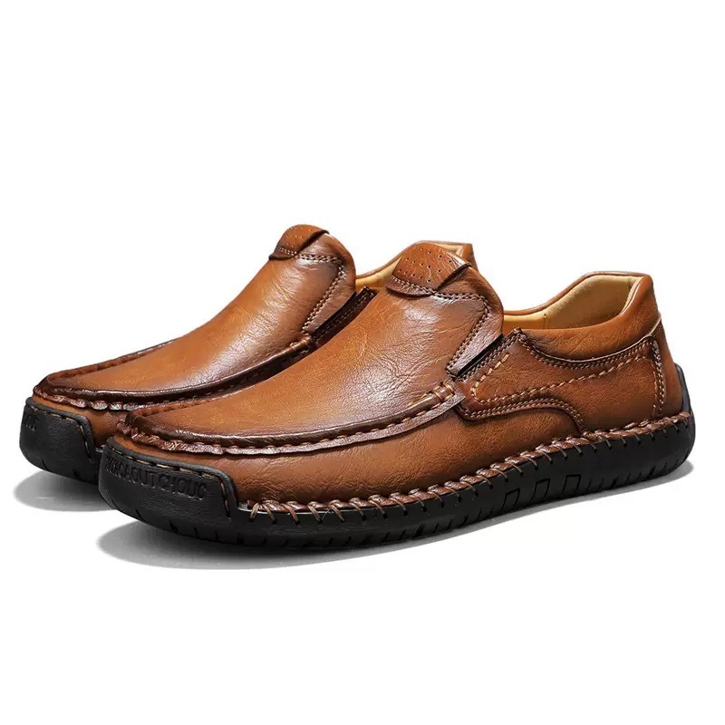Men's Handcrafted Genuine Leather Orthopedic Loafers - Wide Toe & Arch