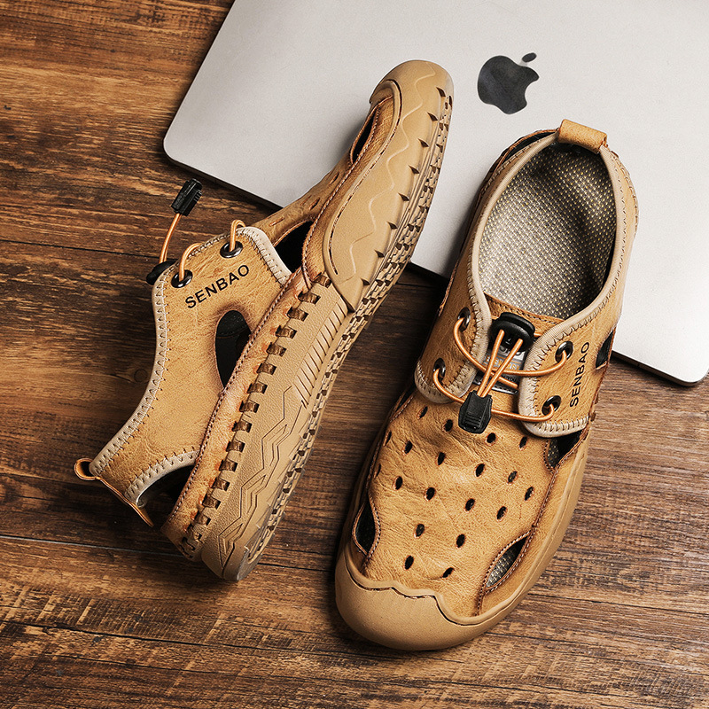 Men's Hollow Summer Sandals: Outdoor Casual Leather Shoes