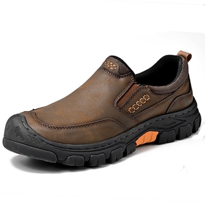 Men's Wide Toe Slip-On Leather Loafers | Arch Support & Anti-Collision Outdoor Shoes