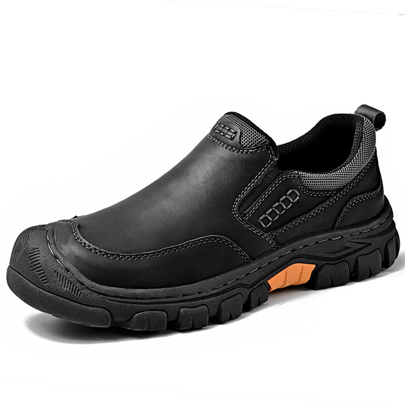 Men's Wide Toe Slip-On Leather Loafers | Arch Support & Anti-Collision Outdoor Shoes