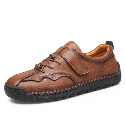 Men's Handcrafted Leather Orthopedic Loafers - Wide Toe Box, Adjustable Hook & Loop Strap