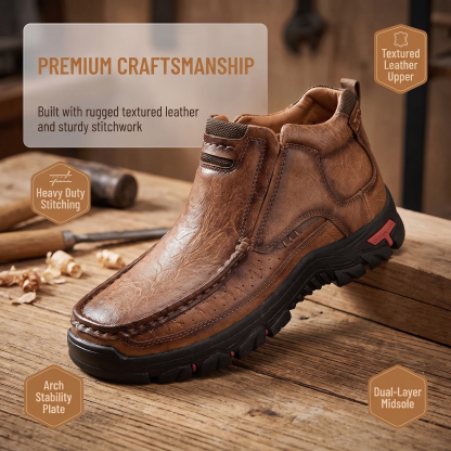 TREADVALE®Men’s Outdoor Hand Sewn Slip-On Full Grain Leather Boots