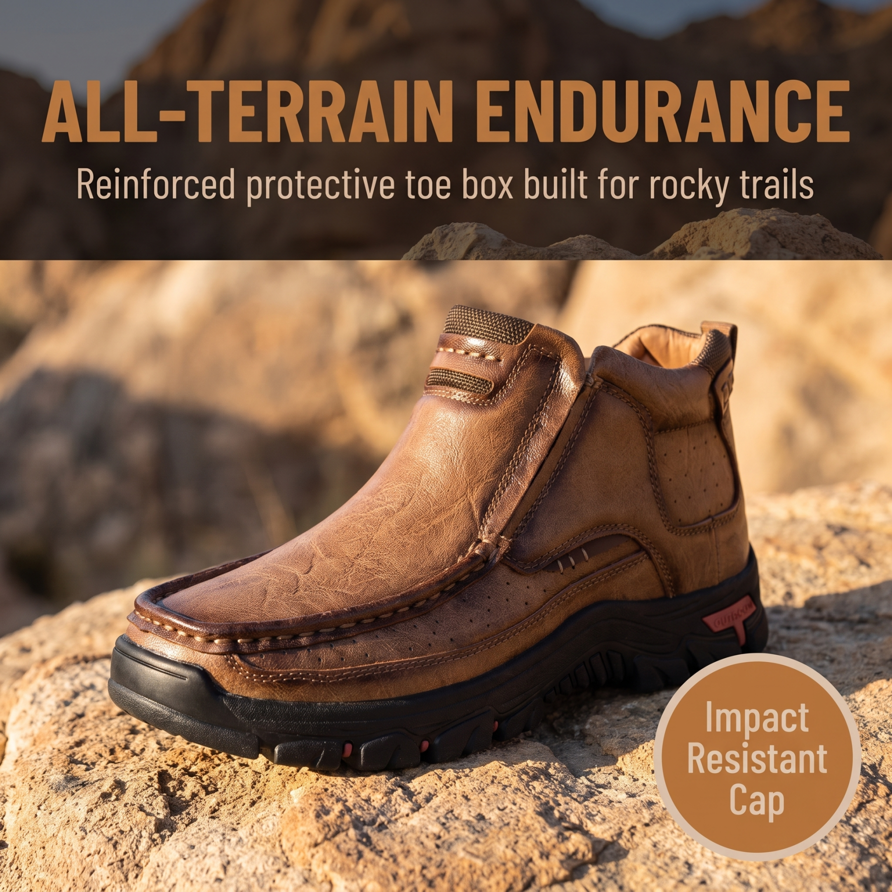 TREADVALE®Men’s Outdoor Hand Sewn Slip-On Full Grain Leather Boots