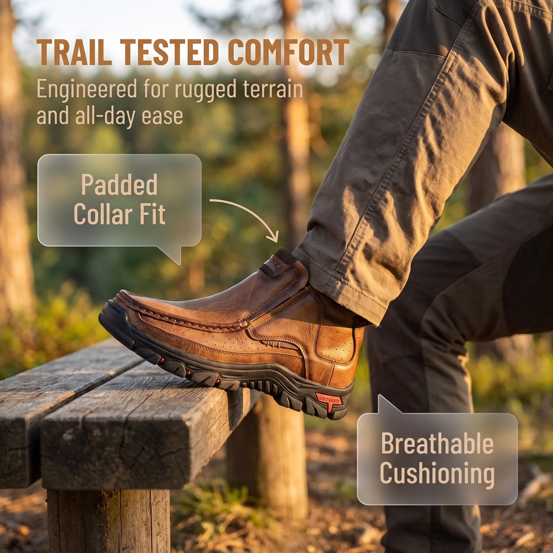 TREADVALE®Men’s Outdoor Hand Sewn Slip-On Full Grain Leather Boots