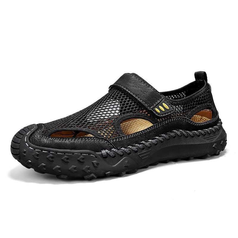 GARB mens Handmade Cowhide Breathable Mesh Sandals