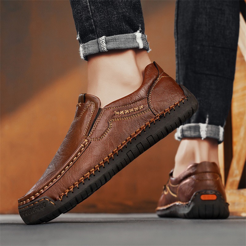 mens handmade cowhide No-glue orthopedic loafers