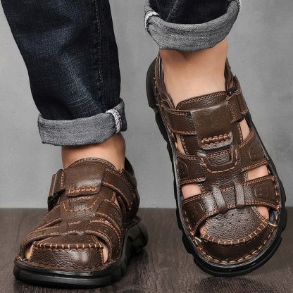 Men's  Closed Toe Outdoor Handmade Leather Sandal