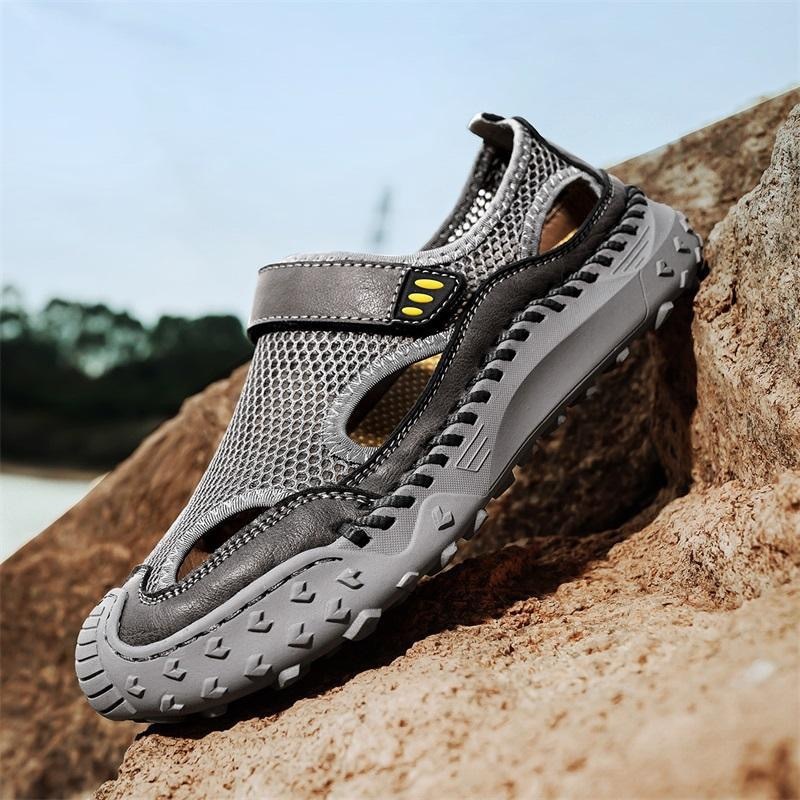 GARB mens Handmade Cowhide Breathable Mesh Sandals
