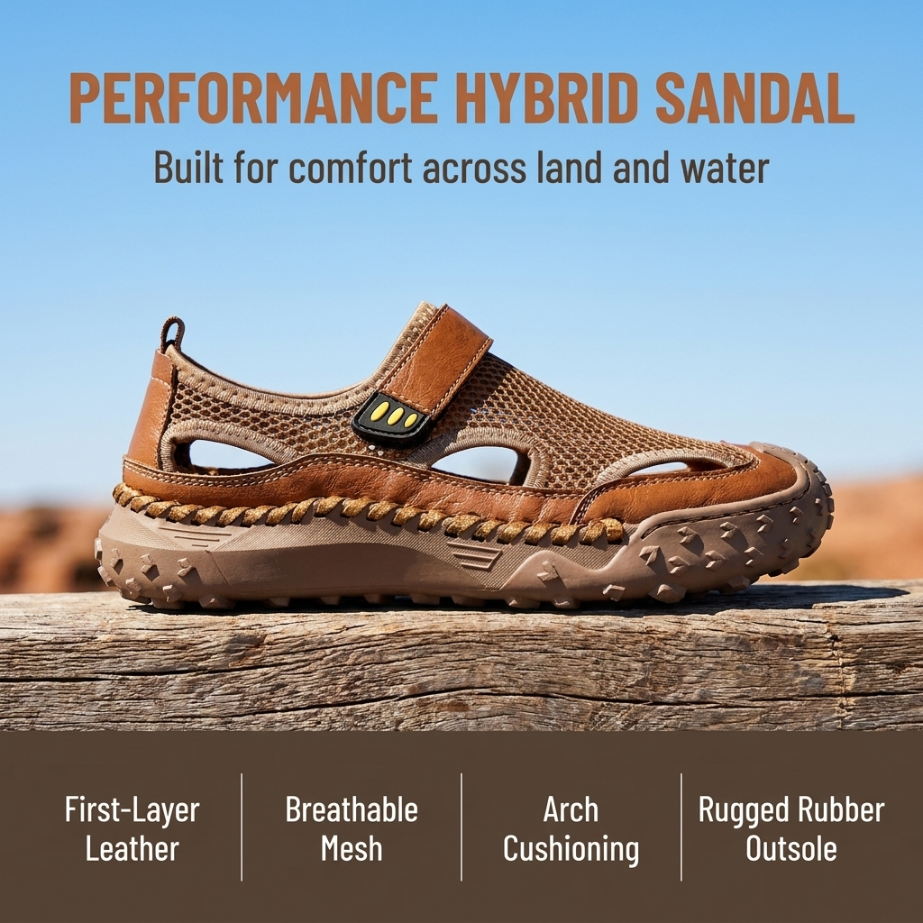 ⏰Last Day! 45% OFF  🔥 GARB®Men's  Handmade Cowhide Breathable Mesh Walking Sandals