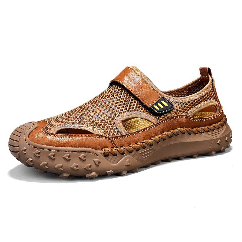 GARB mens Handmade Cowhide Breathable Mesh Sandals