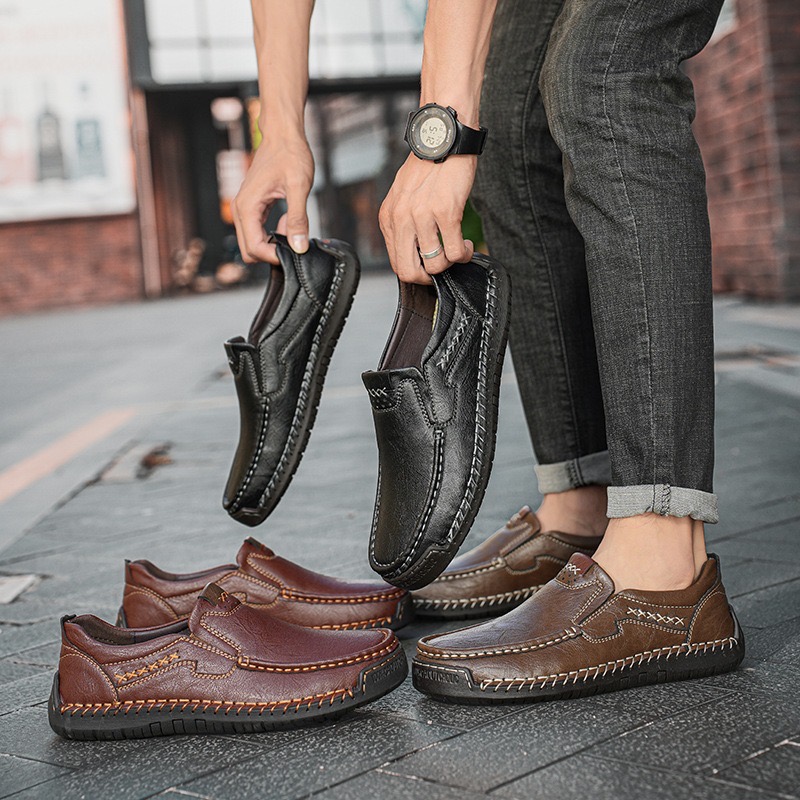 GARB Men’s Premium Leather Loafers - Arch Support & Wide Fit Slip-On Shoes