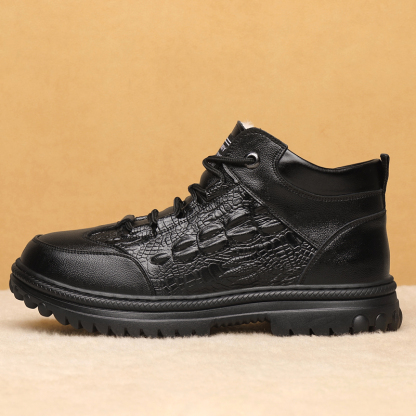 Men's Leather Boots - Wool Lining, Arch Support, Wide Toe, Slip-Resistant