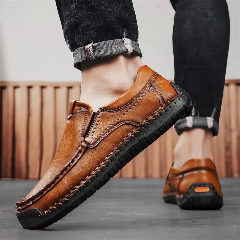 Men's Handcrafted Genuine Leather Orthopedic Loafers - Wide Toe & Arch Support