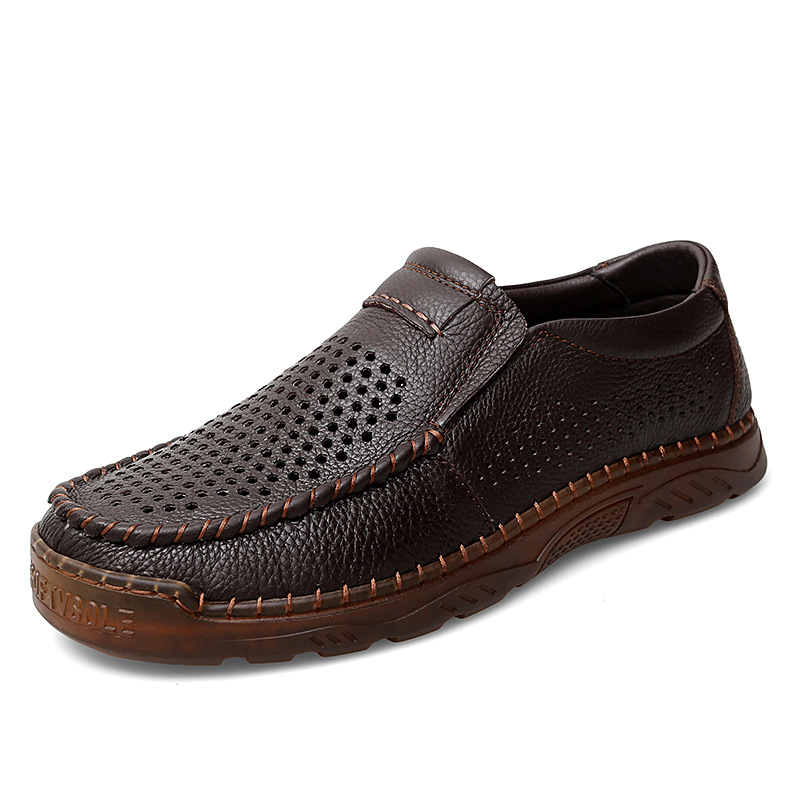 Men's handmade cowhide hollow breathable loafers