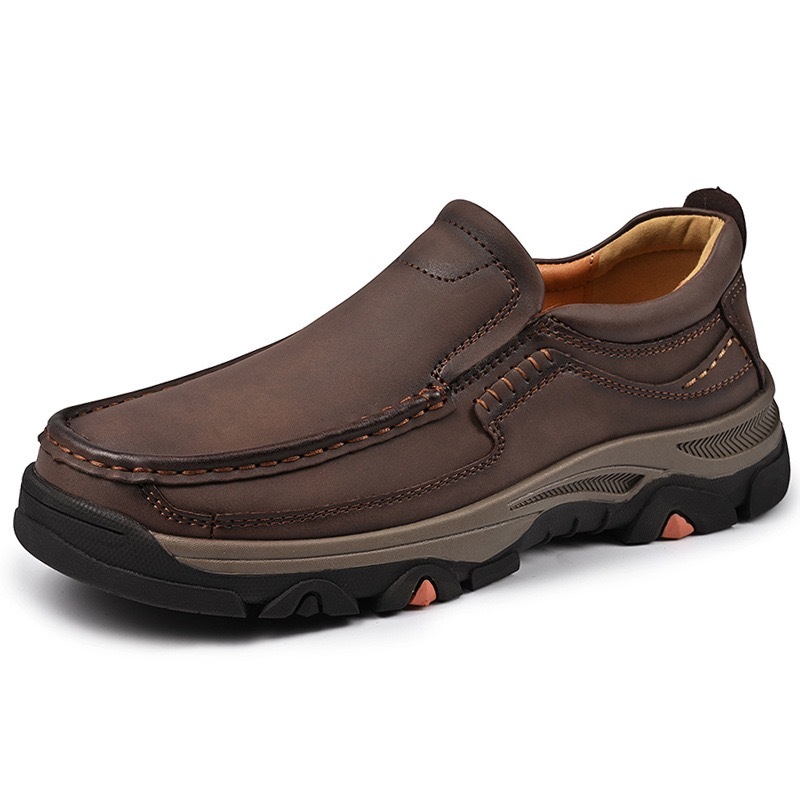 Mens Handmade Genuine Leather No-glue Orthopedic Outdoor Loafers
