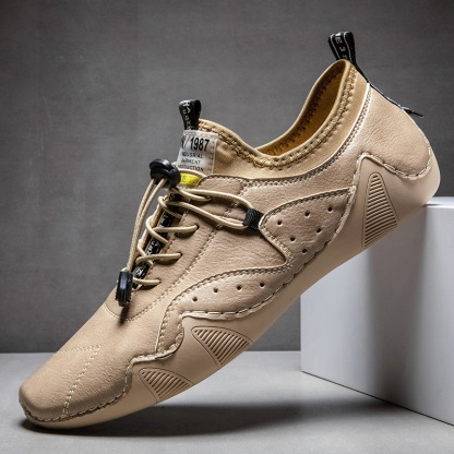 GARB Men's Handmade Orthopedic Breathable Lace-up Leather Shoes