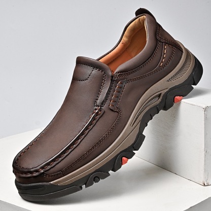 Mens Handmade Genuine Leather No-glue Orthopedic Outdoor Loafers