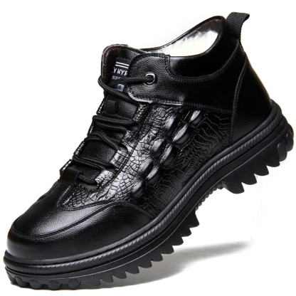 Men's Leather Boots - Wool Lining, Arch Support, Wide Toe, Slip-Resistant