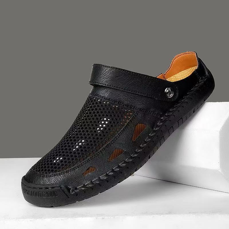 mens handmade No-glue Genuine Leather Breathable sandals