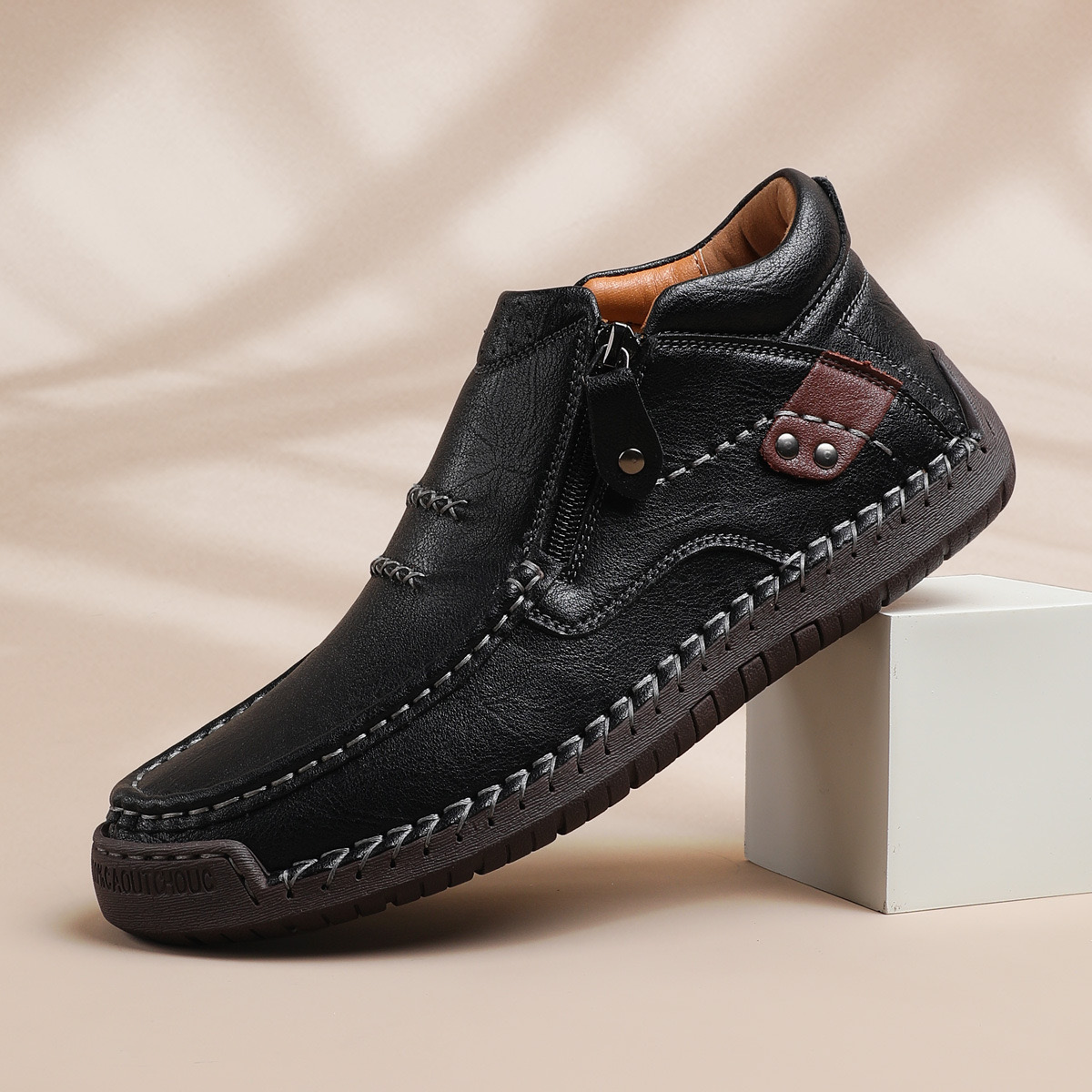 Men's Handmade Leather Boots with Arch Support & Wide Toe Box | Easy Zip Design - GARB