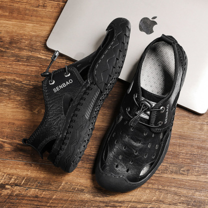 Men's Hollow Summer Sandals: Outdoor Casual Leather Shoes