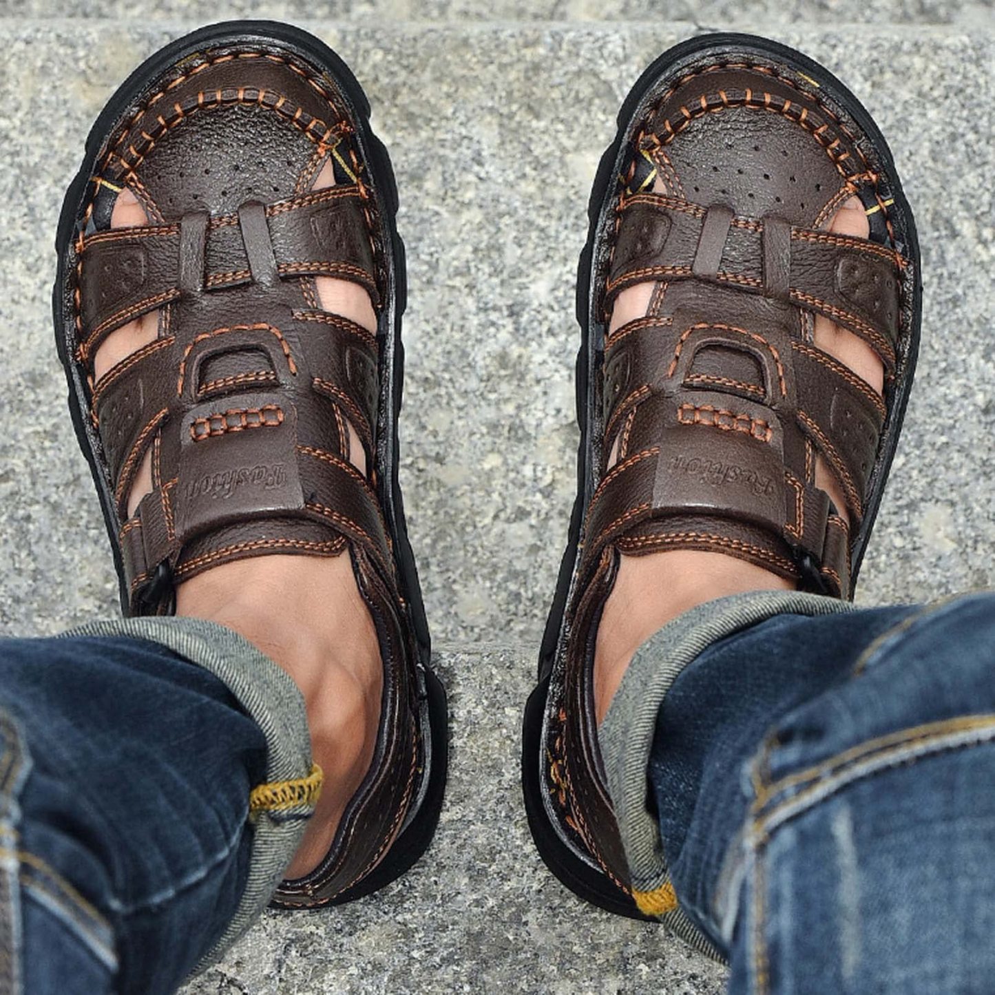 Men's  Closed Toe Outdoor Handmade Leather Sandal