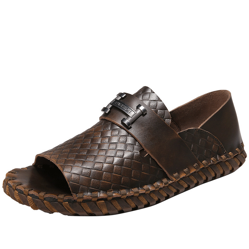 Men's Handcrafted Genuine Leather Sandals: Casual Beach Slippers