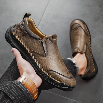 Men Orthopedic Leather Loafers - Wide Toe Box, Slip-On Comfort