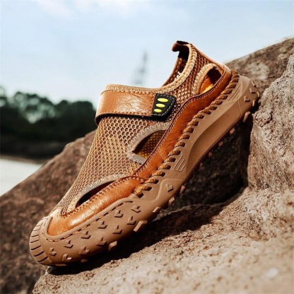 GARB mens Handmade Cowhide Breathable Mesh Sandals