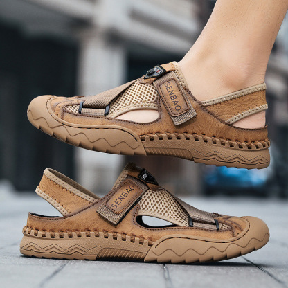 Men's Closed Toe Leather Sandals: Outdoor Beach Shoes