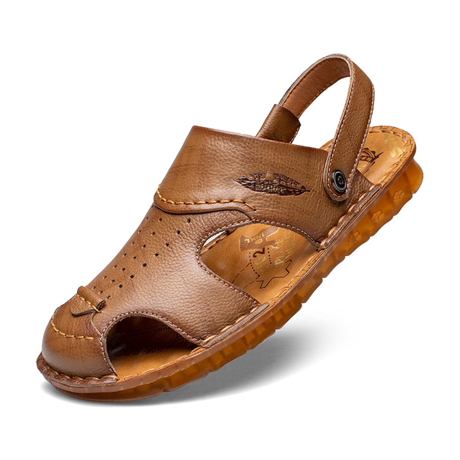 Men's Closed Toe Genuine Leather Soft Breathable Beach Roman Sandals