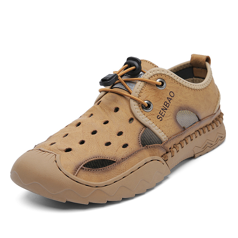 Men's Hollow Summer Sandals: Outdoor Casual Leather Shoes